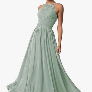 Elegant Sage Green  Halter Maxi Dress
